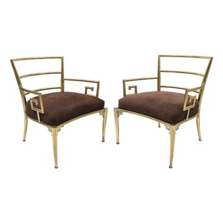 Vintage Mastercraft Greek Key Brass Side Chairs, 1960's, Pair Of For Sale