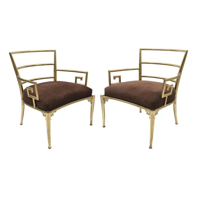 Vintage Mastercraft Greek Key Brass Side Chairs, 1960's, Pair Of For Sale