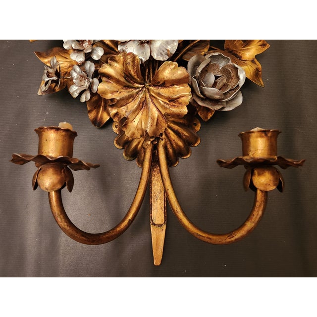 Hand-Forged Gold-Plated and Silver-Plated Candle Wall Lamps by S. Salvadori, Italy, 1950s, Set of 2 For Sale - Image 11 of 18
