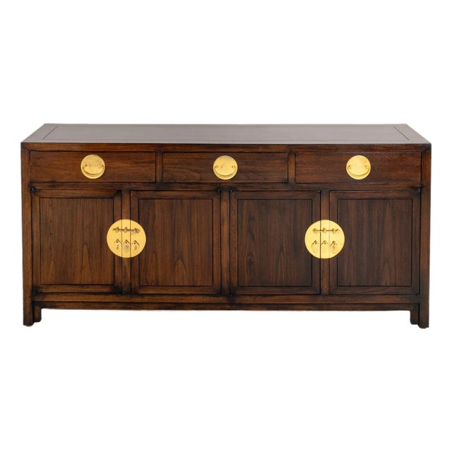 Late 20th Century Asian Modern Brass Mounted Mahogany Sideboard For Sale