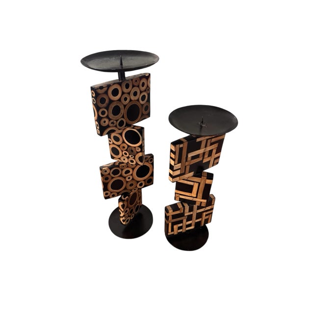 Contemporary R & Y Augousti Bamboo Candle Holder Pricket, Pair For Sale - Image 3 of 8