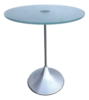 1990s Y2K Chrome & Frosted Glass "Bugle Base" Pedestal Side Table
