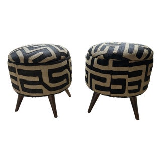 African Kuba Cloth Ottoman - Pair For Sale
