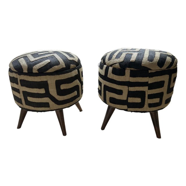 African Kuba Cloth Ottoman - Pair For Sale