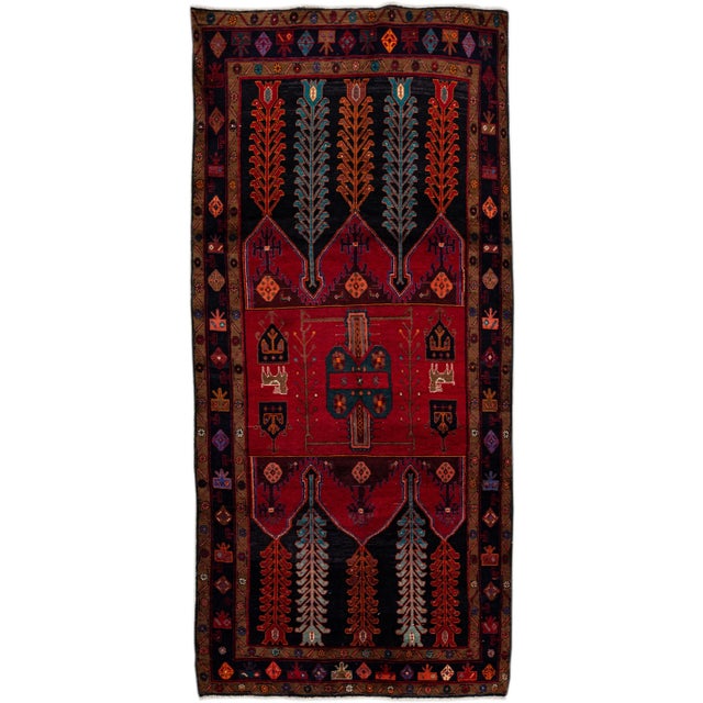Vintage Handmade Persian Red Geometric Wool Runner Rug 4'9" X 10'2" For Sale - Image 10 of 10