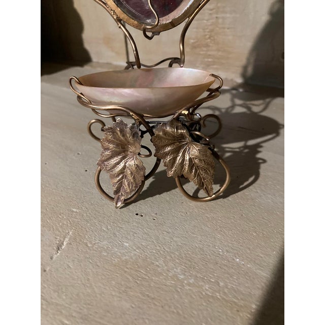 Brass Antique Palais Royal Mother of Pearl & Brass Chair Shaped Pocket Watch Holder For Sale - Image 8 of 9