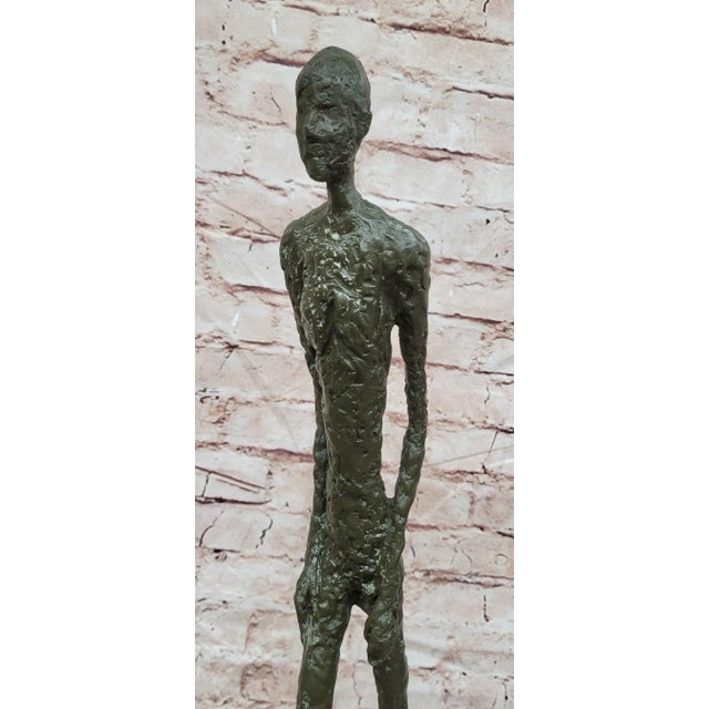 Metal Gia Style Surrealist Walking Man Figure Bronze Sculpture For Sale - Image 7 of 10
