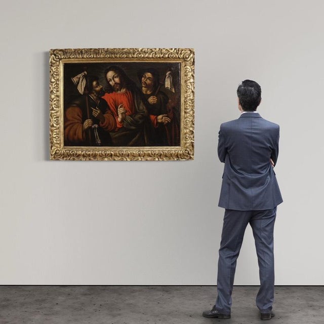 Spanish Artist, Christ and the Disciples of Emmaus, 1640, Oil on Canvas For Sale - Image 3 of 15