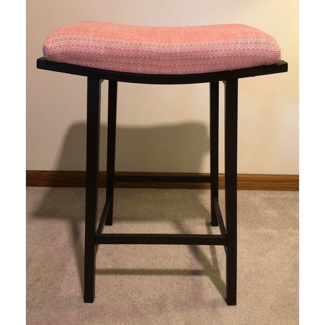 Gorgeous custom reupholstered counter stools with upgraded foam for comfort. Upholstered in a Thibault coral colored...