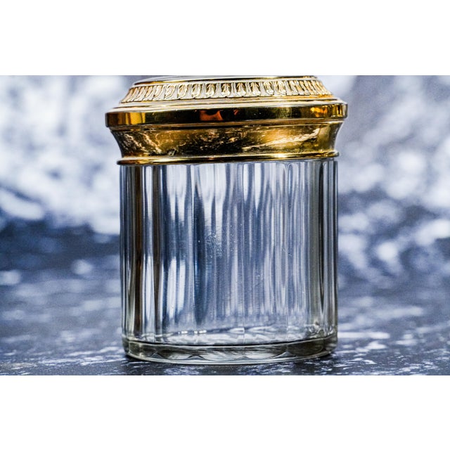 Metal Gilded Age Antique Vanity Dressing Set Leather Case French Sterling Silver Jar Scent Perfume Bottle Brushes Grooming For Sale - Image 7 of 18