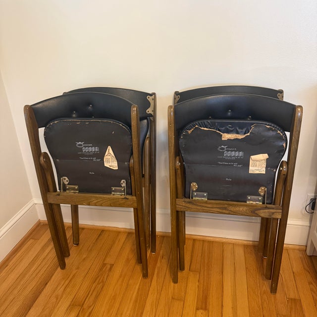 Wood Mid-Century Coronet Wonderfold Black & Walnut Wood Folding Chairs a Set of 4 For Sale - Image 7 of 12