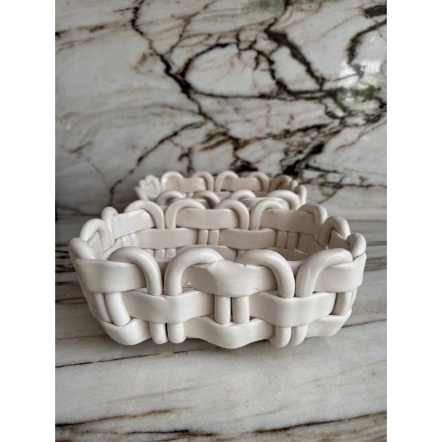 Vintage Italian Ceramic Weaved Baskets, Pair For Sale In Miami - Image 6 of 7