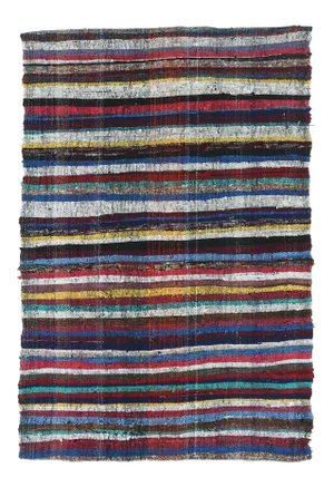 Vintage Turkish Oushak Handmade Wool Cotton Blue Kilim Area Rug