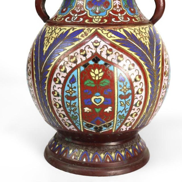 Antique Japanese Cloisonne Enameled Bronze Vase C1900 Measures - 11 1/2" x 7 3/4" x 7 3/4" Cloisonné, an ancient art of...