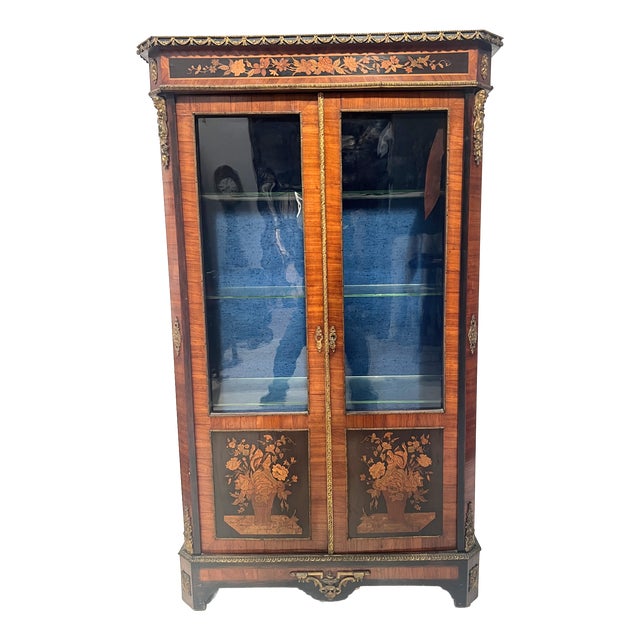 19th Century Napoleon III Display Cabinet in Veneer and Marquetry For Sale