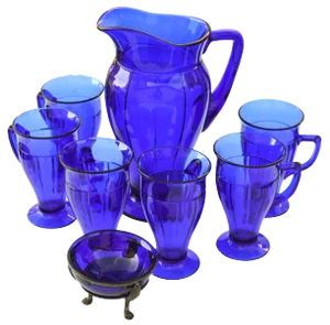 Early 20th Century Mid-Century Blue Glass Set, S/8