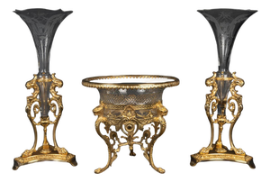 Napoleon III Mantel Set in Gilt Bronze and Cut Crystal, Set of 3