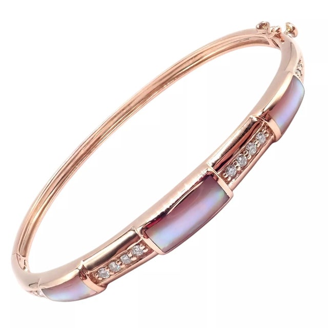 Metal Kabana Rose Gold Diamond Mother of Pearl Bangle Bracelet For Sale - Image 7 of 11
