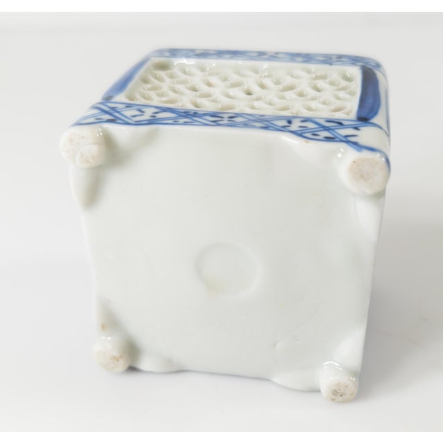 Ceramic Mid-Century Japanese Blue and White Reticulated Potpourri Incense Votive For Sale - Image 7 of 8