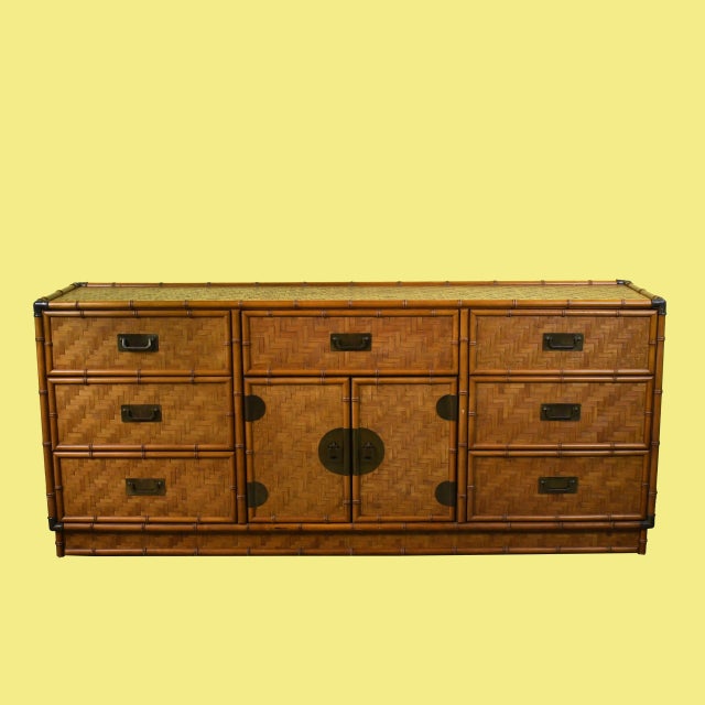 Late 20th Century Vintage Faux Bamboo and Wrapped Rattan Dresser For Sale - Image 5 of 6