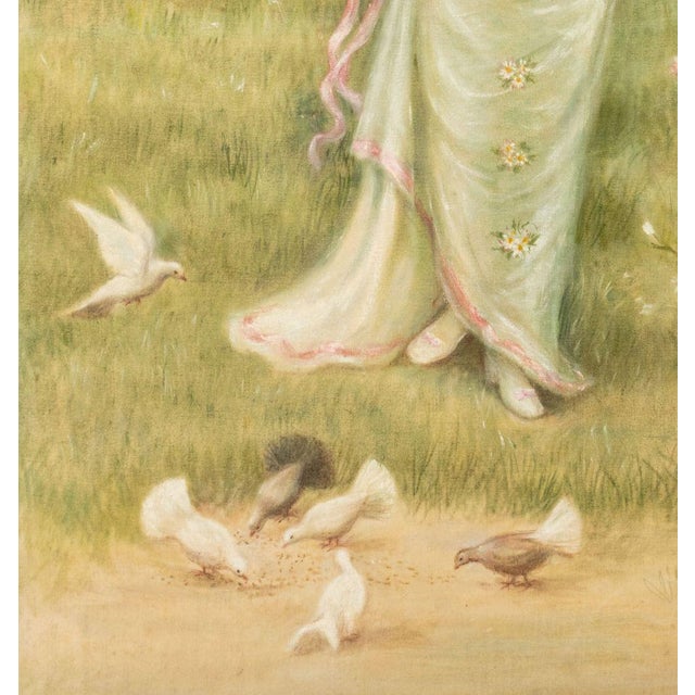 Early 20th Century Continental School Woman With Doves Oil For Sale - Image 4 of 5