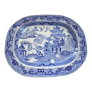 Large 19thC. Staffordshire Blue Willow Platter/Chinoiserie
