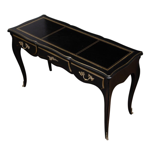 Mid 20th Century Louis XV Style Auffray and Co Black Desk with Leather Top and Bronze Mounts For Sale - Image 10 of 12