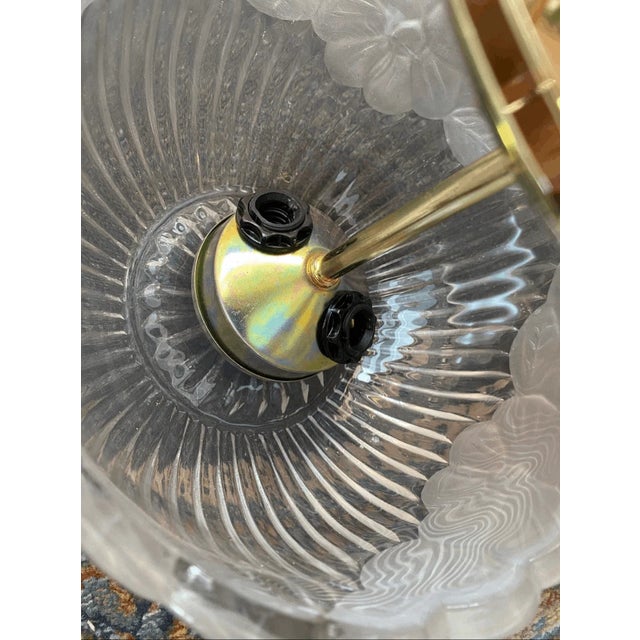 Late 20th Century Vintage Hollywood Regency Style Light Frosted Glass & Brass Flush Mount For Sale - Image 5 of 8