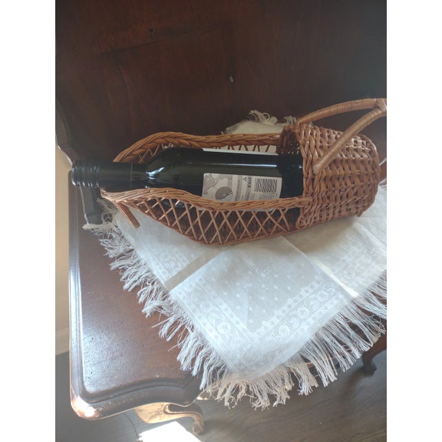 Vintage Wicker Wine Bottle Holder Carrier For Sale - Image 4 of 7