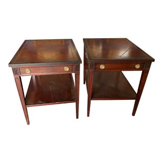 1970s Vintage Mahogany Leather Topped End Tables by Henredon, a Pair For Sale