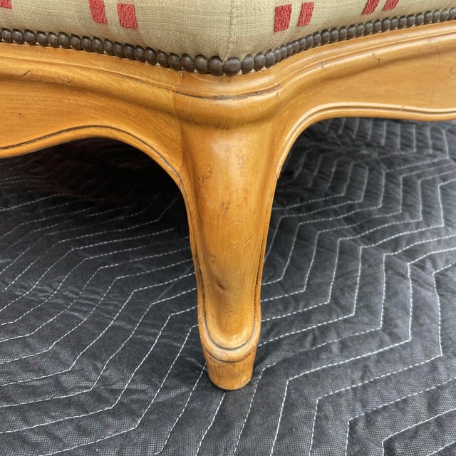 Vintage Baker Furniture French Country Ottoman in Tan & Fruitwood For Sale - Image 12 of 12