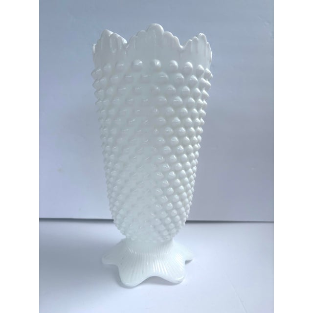 Traditional Vintage Fenton White Hobnail Milk Glass Vase & Large Centerpiece Bowl – Set of 2 For Sale - Image 3 of 11