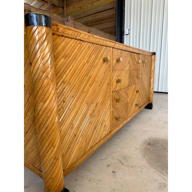 Mid 20th Century Mid-20th Century Restored Neoclassical Style Bamboo and Brass Sideboard For Sale - Image 5 of 12