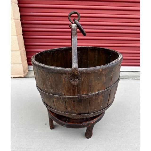 Antique 19th Century Chinese Rice Bucket with Handle & Stand Chairish