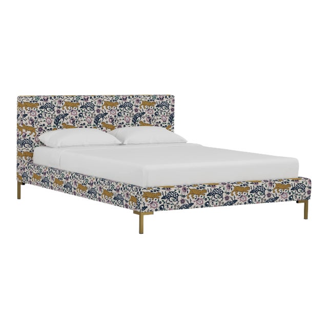 Norah Platform Bed in Mustard Plum Leopard, Queen For Sale