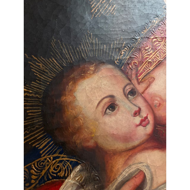 Early 19th Century Attributed Cusco School Madonna & Child Oil on Canvas, Peru, 19th Century or Earlier, Family Provenance For Sale - Image 5 of 18