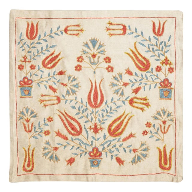 20"x20" Embroidered 100% Silk Cushion. Luxury Pillow Cover. Handmade Toss Pillow For Sale