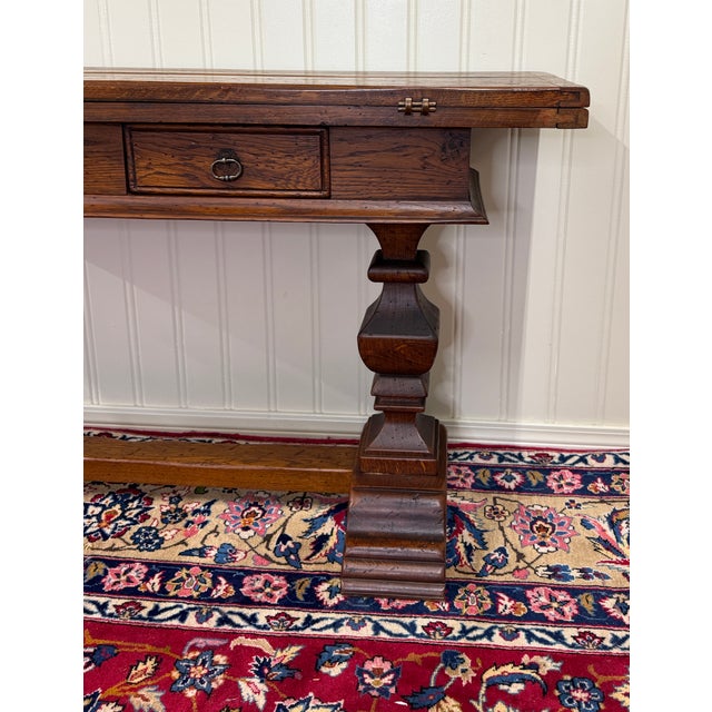 Antique French Flip Top Envelope Library Table Console Sofa Entry Table Oak For Sale - Image 17 of 18
