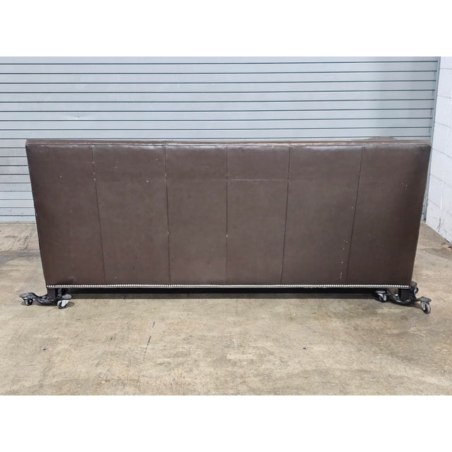 Hancock & Moore Brown Leather Sofa Nailhead Trim Three Cushions For Sale - Image 9 of 14