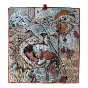 Vintage Whimsical Storybook Painted Quilt Textile Fiber Art, Signed Jen Swearington York 2005