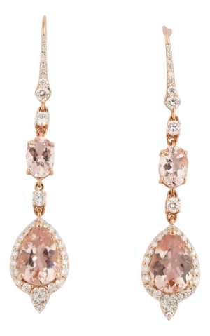 Natura morgenite 4.66cts & diamond 0.96cts earring in 18k gold