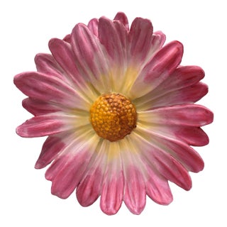 Large Majolica Pink Daisy Wall Pocket Delphin Massier, Circa 1890 For Sale
