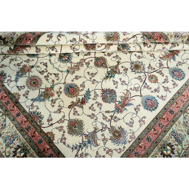 Cream Hand-Knotted Tabriz 50 Raj Rug with Silk Content For Sale - Image 8 of 11