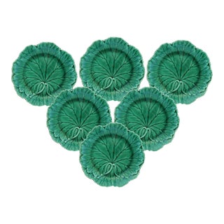 Wedgwood Green Majolica Plates, Set of 6 For Sale