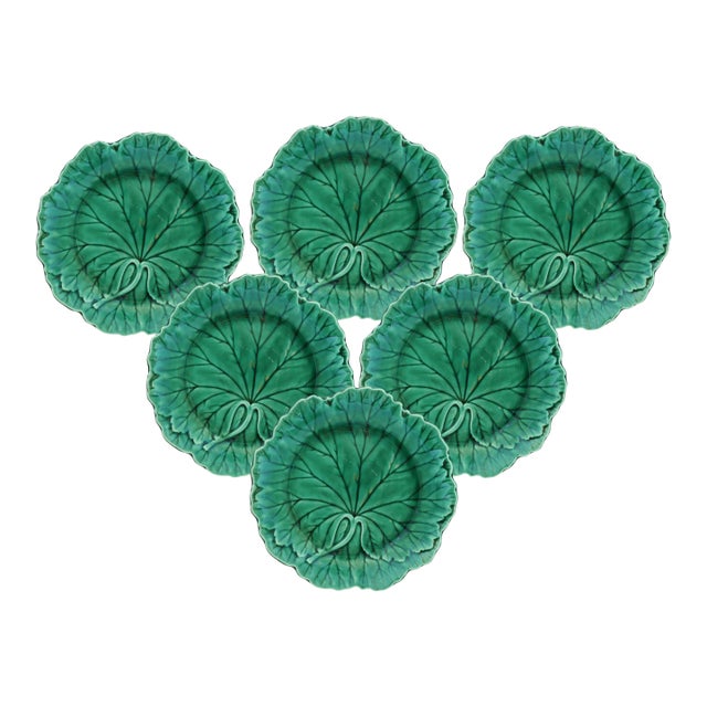 Wedgwood Green Majolica Plates, Set of 6 For Sale