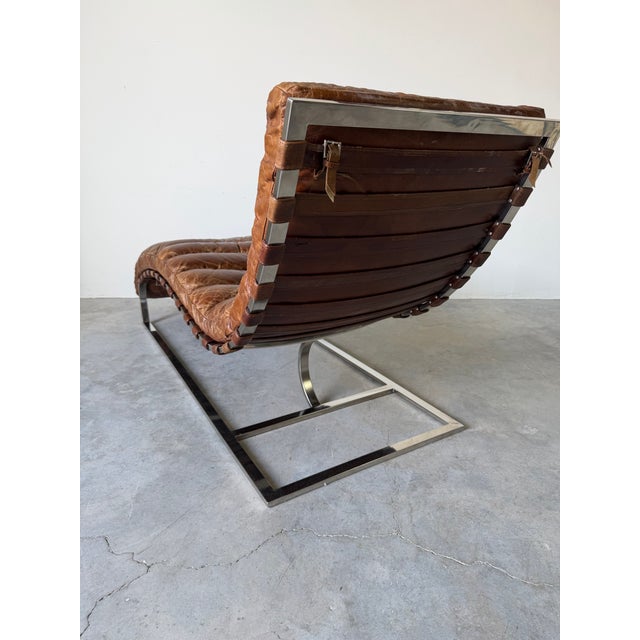 Restoration Hardware Oviedo Brown Leather & Chrome Chaise Lounge For Sale - Image 9 of 12