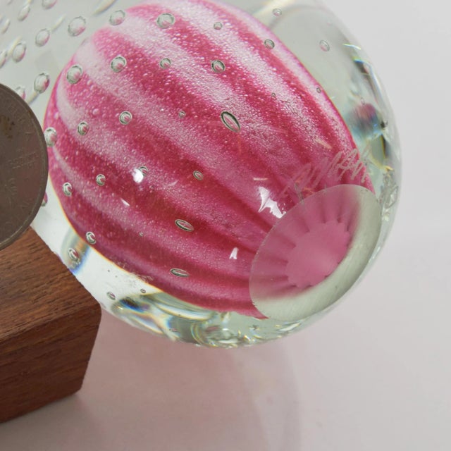 Glass 1990s Tapio Wirkkala Style Controlled Bubble Art Glass Pink Paper Weight For Sale - Image 7 of 11