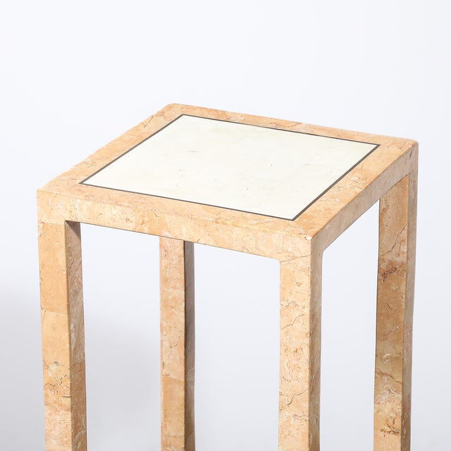 1980s Mid-Century Tessellated Muted Rose & Off White Stone Pedestal by Maitland Smith For Sale - Image 5 of 18