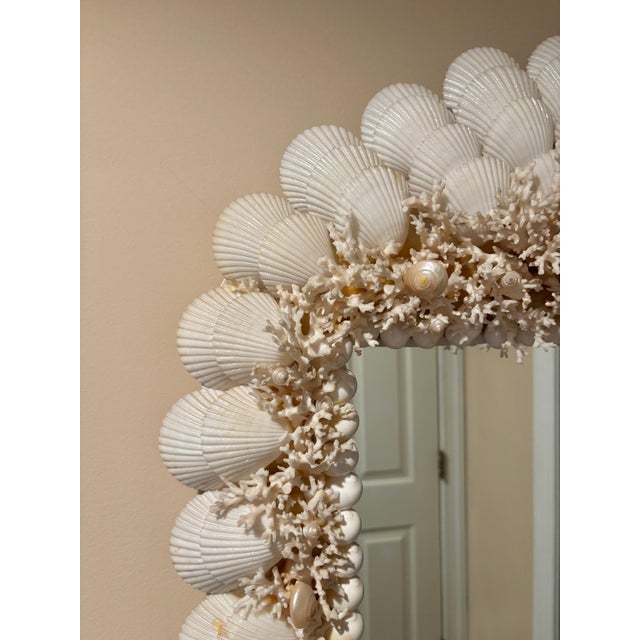 Contemporary Vintage Handmade Coral and Scallop Shell Encrusted Wall Mirror For Sale - Image 3 of 6