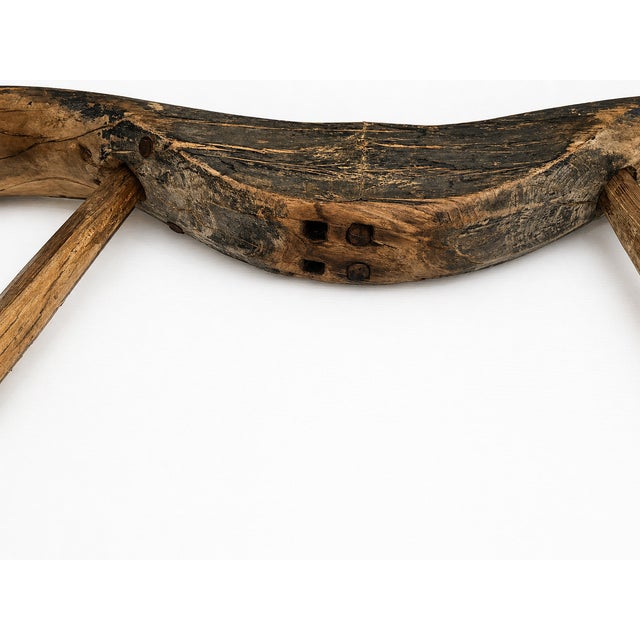Rustic Authentic Antique Wooden Ox Yoke – Hand-Carved Farm Implement Wall Sculpture, 54" For Sale - Image 3 of 7